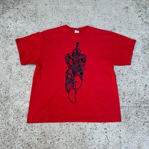 Vintage Y2K Spider Man Shirt XL Movie Promo Marvel Puff Print 2002 Red USA Made